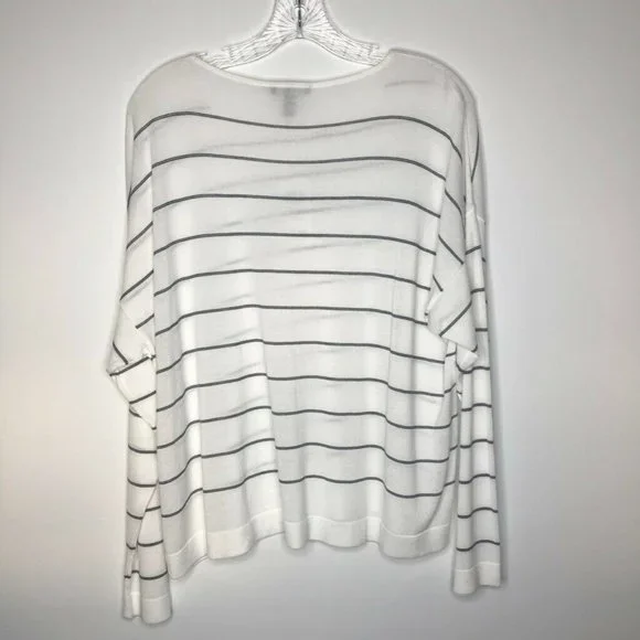 Eileen Fisher Womens Box Top White Stripe Jewel Ne - Picture 2 of 6